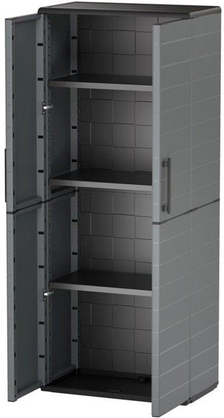 Armoire haute - TOOD - 2 portes + 3 étagères en polypropylène - 68 x 37 x H.163 cm - Gris