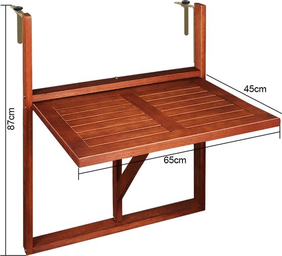 Table de balcon Casaria - Suspension en bois d'acacia certifié FSC® - Marron