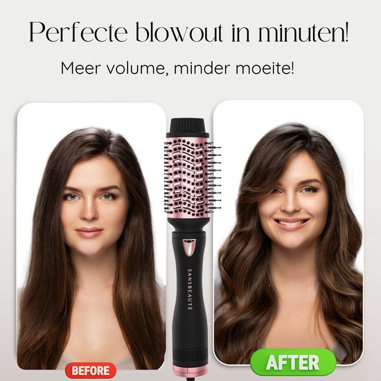 Brosse coiffante 4 en 1 - Sansbeauté® - Brosse soufflante - Diffuseur inclus - Brosse sèche-cheveux – Fer à boucler – Brosse chauffante