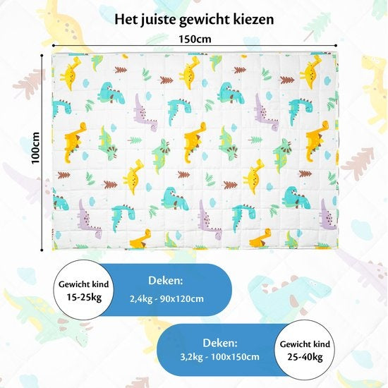 Ella® Verzwaringsdeken Kind 3,2kg - 100 x 150cm - Zwaartedeken - Weighted Blanket - Verzwaarde Deken - OEKO-TEX Katoen - Dino