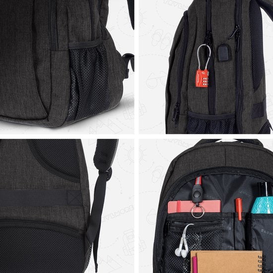 TRVLMORE Sac à dos - 36L - 17.3 inch - Sac à dos pour ordinateur portable - Sac d'école - Unisex - Splashproof Anthracite