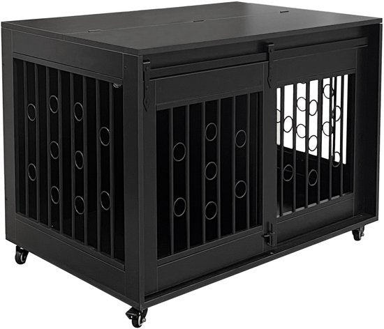Niche pour chien sur roues - cage pour 2 chiens sur roues - niche - pour chiot et petits chiens - 2 espaces séparés