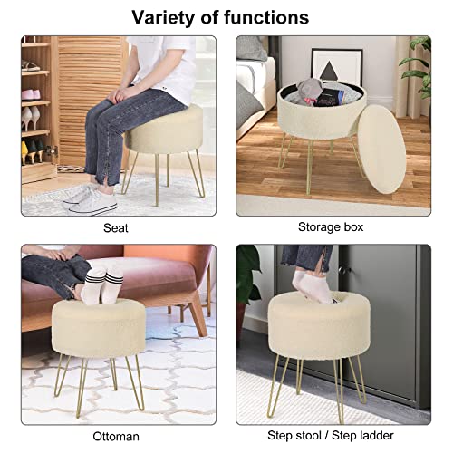 Woltu Tabouret de rangement rond - Blanc crème - Ø39 x 44 cm - Tabouret élégant avec espace de rangement
