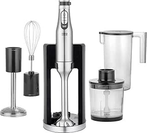 LEBENLANG - Premium 1200W Hand Blender Set - 5-in-1 Kitchen Aid - Incl. Chopper, Whisk, Potato Stirrer, Measuring Cup & Attachment Stand - Stainless Steel - Infinitely Adjustable & Turbo