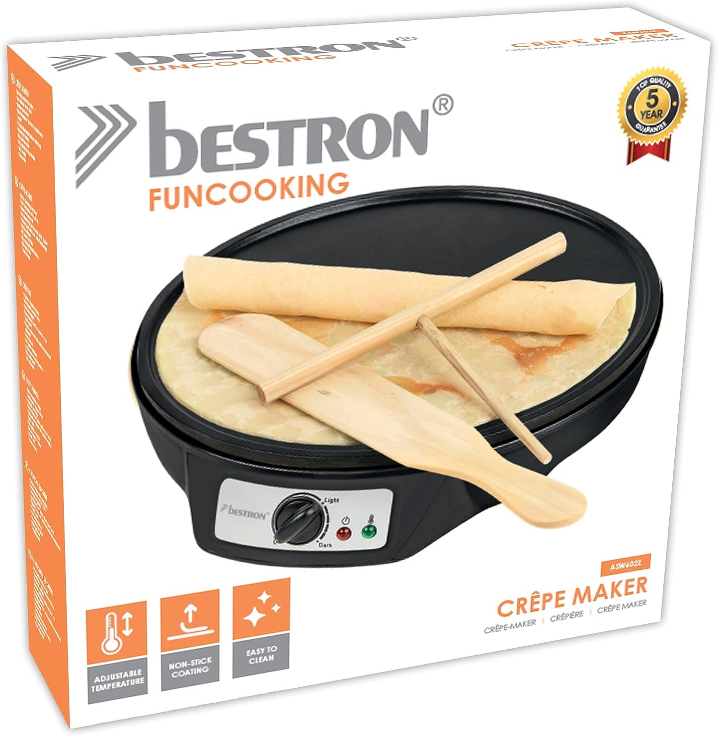 Crêpière Bestron Ø 30 cm - Crêpière avec distributeur de pâte et spatule à crêpes - Revêtement antiadhésif - 1 000 watts - Noir