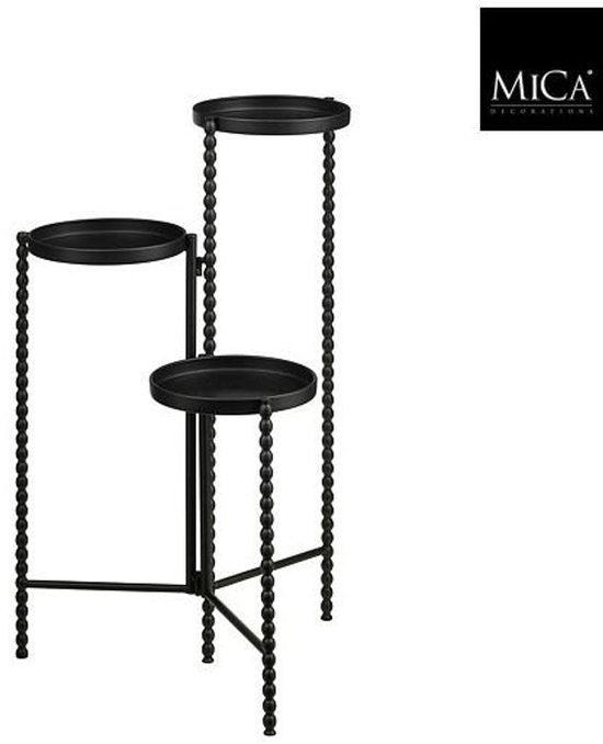 Mica Decorations Salvo - Support pour plantes d'intérieur - Tablette pour plantes d'intérieur - Support à trois étages - 40 x 40 x 70 cm - Fer - Noir