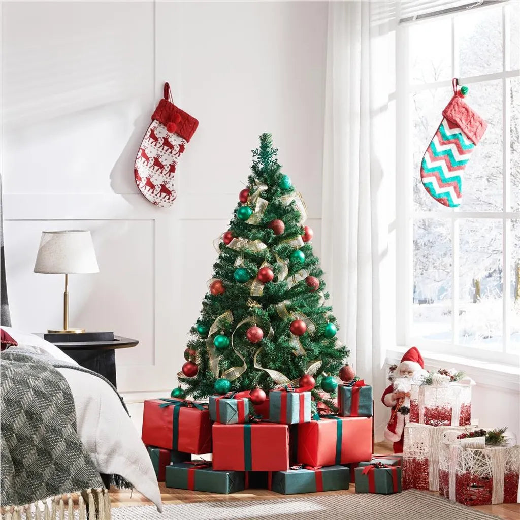 Sapin de Noël artificiel Yaheetech, 124 cm, avec socle pliable, vert