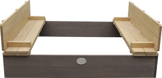 Bac à sable en bois AXI Ella XL, gris/marron - Avec bancs et couvercle - Bois certifié FSC - 120 x 120 x 20 cm - Bac à sable pour enfants