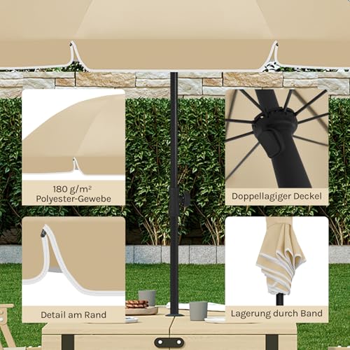 Parasol Woltu - Résistant aux UV et imperméable - Hauteur et angle réglables - Idéal pour balcon, terrasse et plage