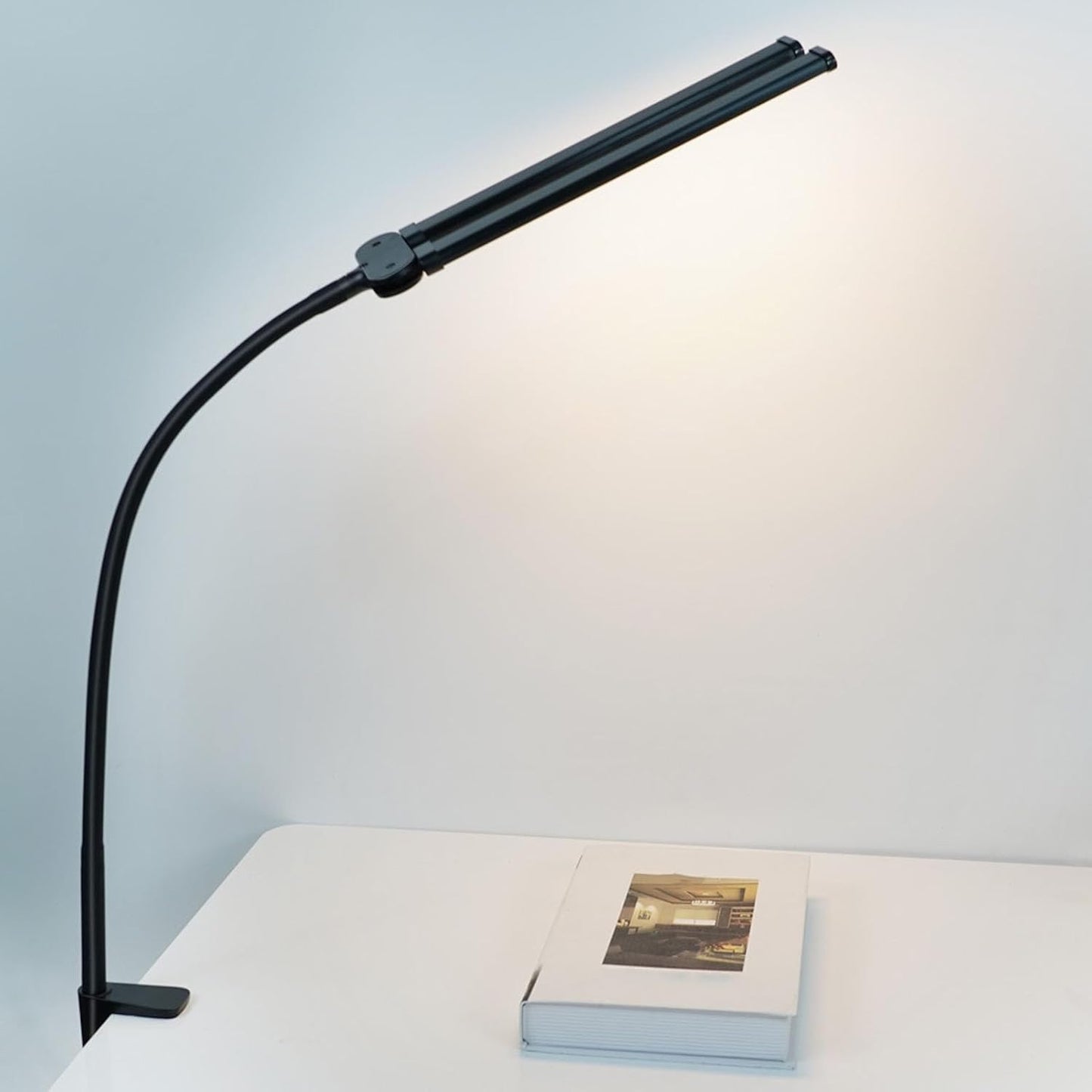 Lampe de bureau à Led Skoov - pour la maison et le bureau - lumineuse à double tête avec 3 couleurs, dimmable à l'infini - flexible à col de cygne pour l'architecture - USB 5V - noir