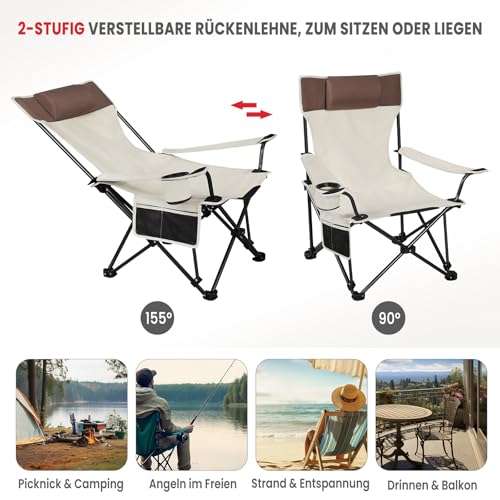 Chaise de camping Woltu avec dossier et porte-boisson Léger pliable Bleu