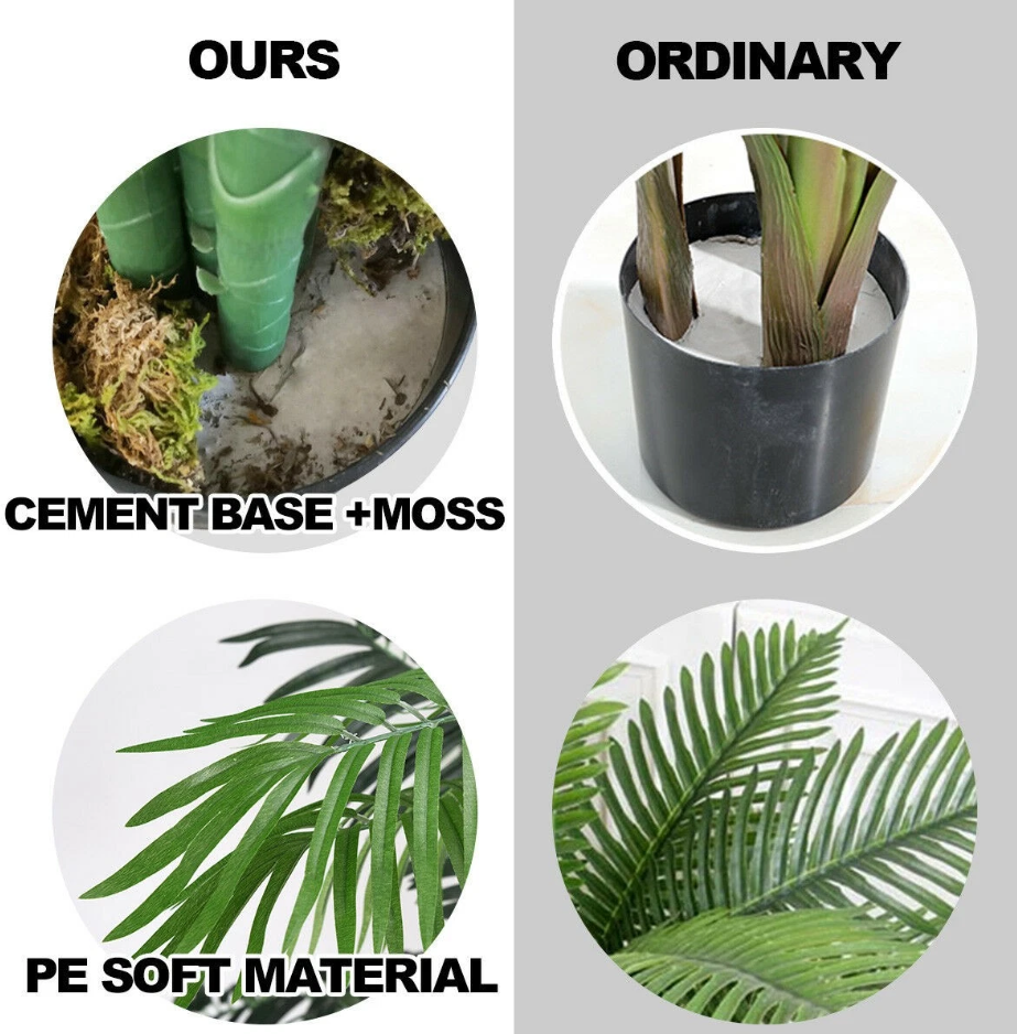 Palmier Areca artificiel de 1,1 mètre de haut - Arbre décoratif en soie avec panier pour l'intérieur et l'extérieur