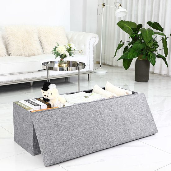 Banc Casaria avec rangement - 80x40x40cm 100L aspect lin - Gris clair