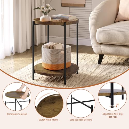 Woltu Table basse ronde avec 2 étagères aspect bois vintage