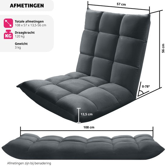 tectake® Relax chair - Fauteuil relax - Fauteuil de sol XXL - Pliable et inclinable - Fauteuil de sol avec dossier réglable - Peut être utilisé comme fauteuil, coussin de siège, coussin de sol, fauteuil de relaxation ou pour la méditation - Gris