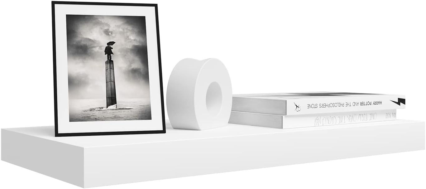 Woltu Floating Wall Shelf MDF White - 70 x 22.9 x 3.8 cm - Etagère suspendue moderne pour le salon, la chambre et la cuisine