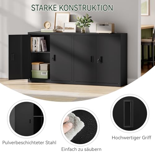 Woltu Armoire de rangement avec étagère réglable - Armoire en métal avec serrure - Noir - 90 x 92 x 40 cm