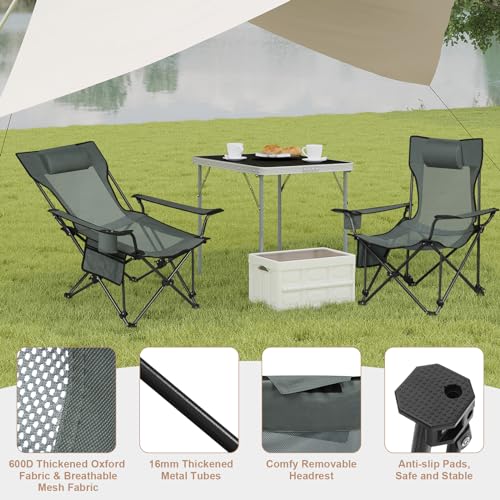 Woltu Set de 2 chaises de camping pliables avec dossier réglable et porte-gobelet - Gris