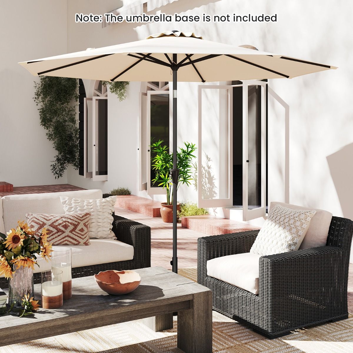 Coast Terrace Parasol 303 cm Beige - Parasol inclinable avec manivelle, 8 balais et double toit pour jardin, terrasse ou piscine