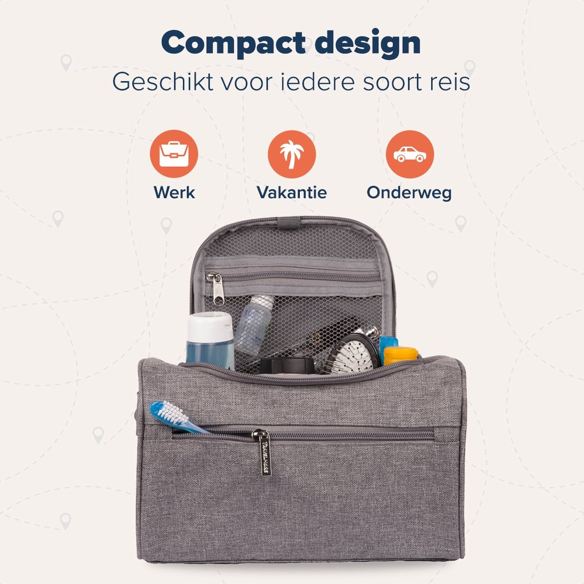 TRVLMORE Trousse de toilette suspendue - Organisateur de voyage avec crochet - Unisexe - Gris