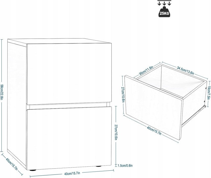 Table de chevet Eugad avec tiroirs - Blanc - 40 x 40 x 58 cm - 2 pièces