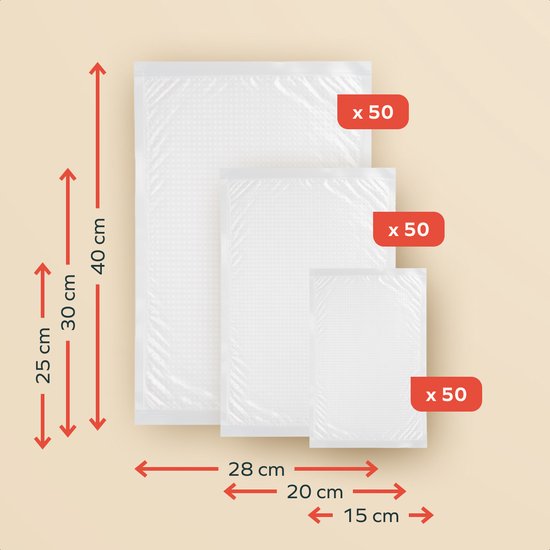 KitchenBrothers Vacuum Bags - 150 pièces - Mix Set - BPA-free - Vacuum bags food - Sous vide bags - For Vacuum Maker
