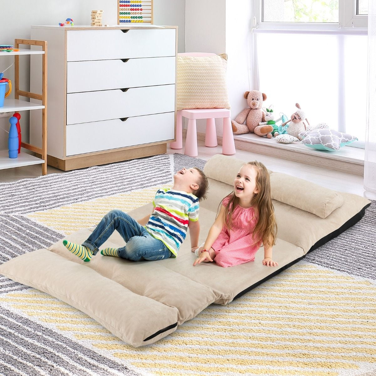 Coast Banc de sol pliant - Canapé-lit - Avec 2 coussins - 180 x 110 x 18 cm - Beige