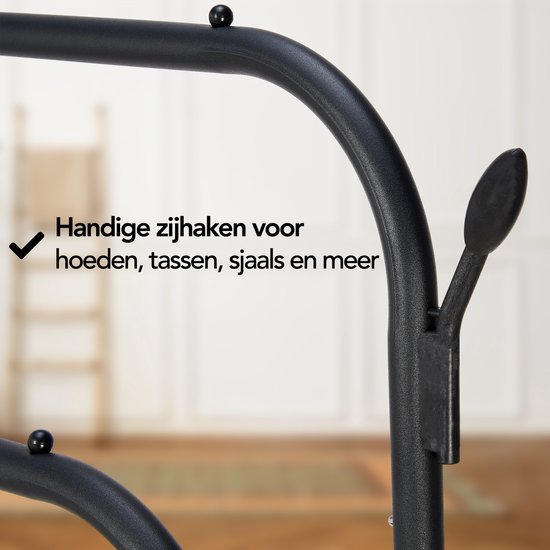 Brixy Rack à vêtements - Rack à vêtements double - Rack à penderies sur roulettes - Rack à vêtements avec porte-chaussures - 98 x 34 x 159 cm - Noir
