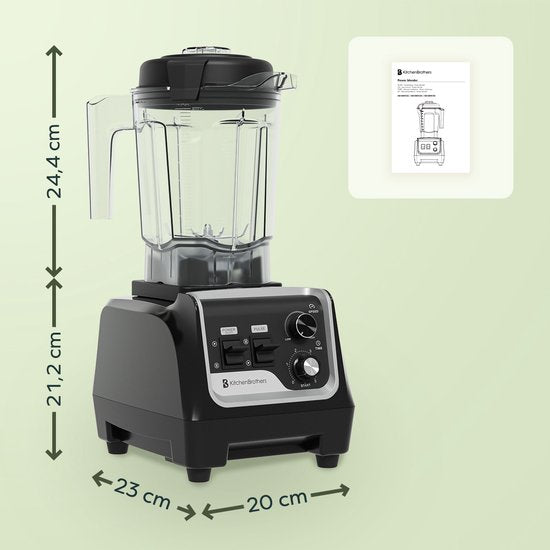 KitchenBrothers Power Blender - 1600W - 2L - Smoothie Maker - Ice Crusher - Metallic Black