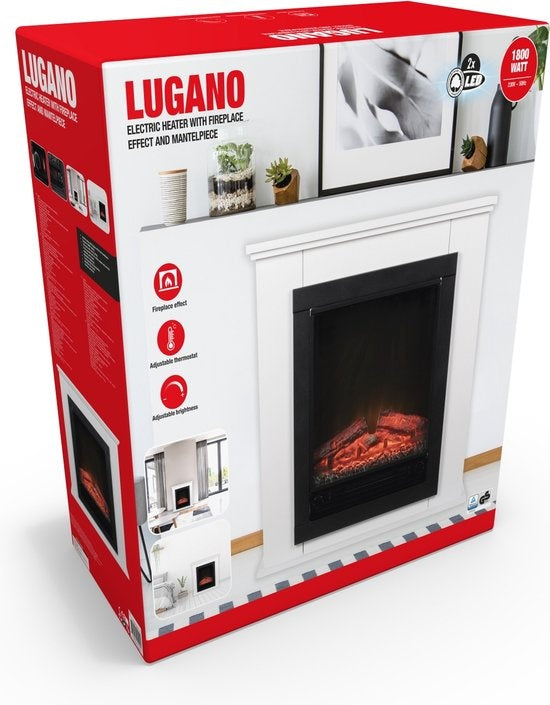 Classic Fire Cheminée d'ambiance électrique Lugano - Cheminée avec foyer - Flammes LED - 1800W - Blanc