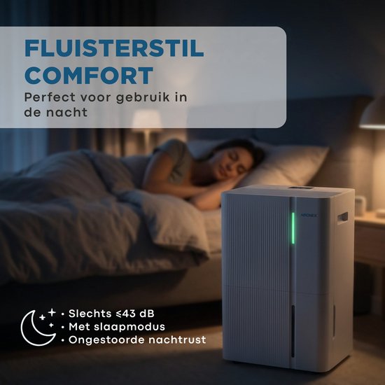 Déshumidificateur Aironex 30 L - Déshumidifie 30 litres par jour - Convient pour la cave, le salon, la chambre et la salle de bains - Absorbeur d'humidité - Déshumidificateur et purificateur d'air - Déshumidificateur pour chambre - Blanc - Déshumidificate