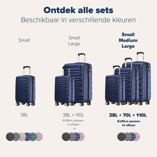 TRVLMORE Set de valises - 3 pièces - 38L (bagage à main) + 70L + 110L - Bleu foncé