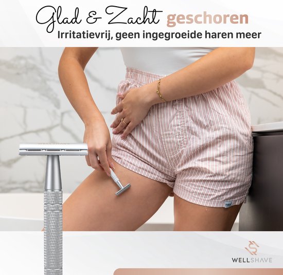 Wellshave Safety Razor Grey - Stainless Steel + 20 Razors - Women & Men - Razor - Safety Razor - Double Edge - Single Blade