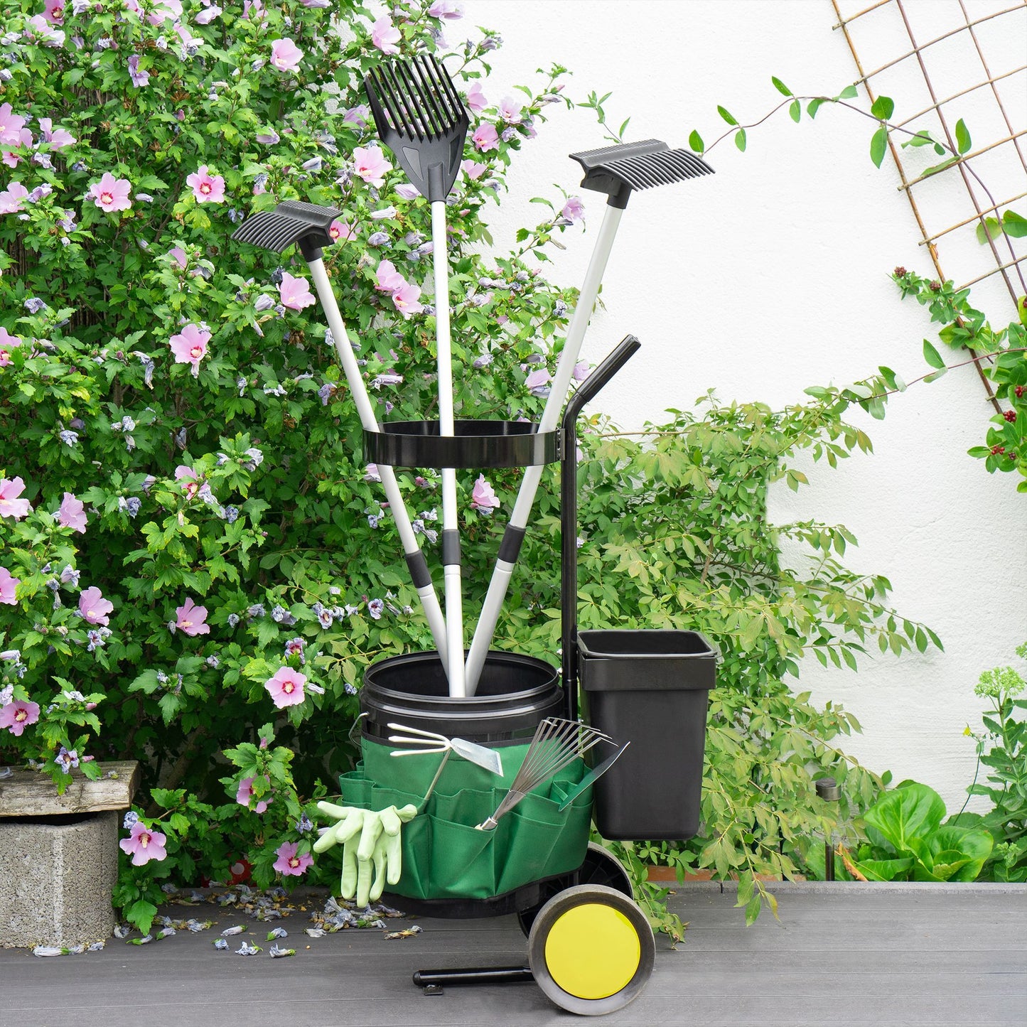 Chariot de jardinage - UPP - Pour outils de jardin - 12 compartiments de rangement - vert/noir