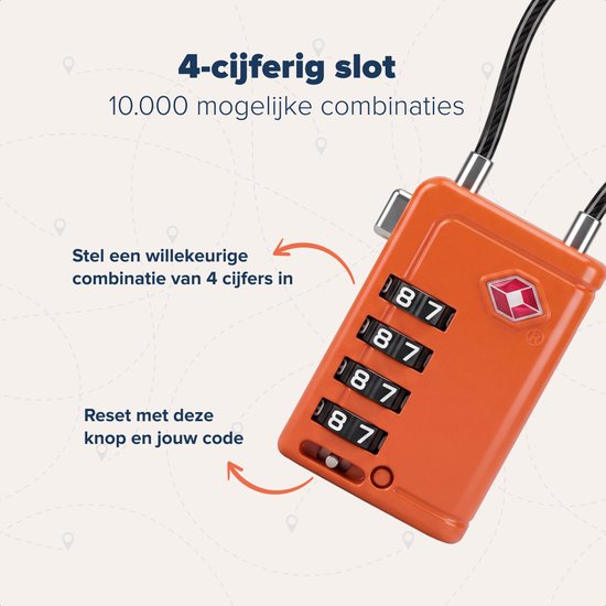 TRVLMORE Cadenas de valise avec câble - Certifié TSA - Fonction alarme - À 4 chiffres - Lot de 2 - Orange