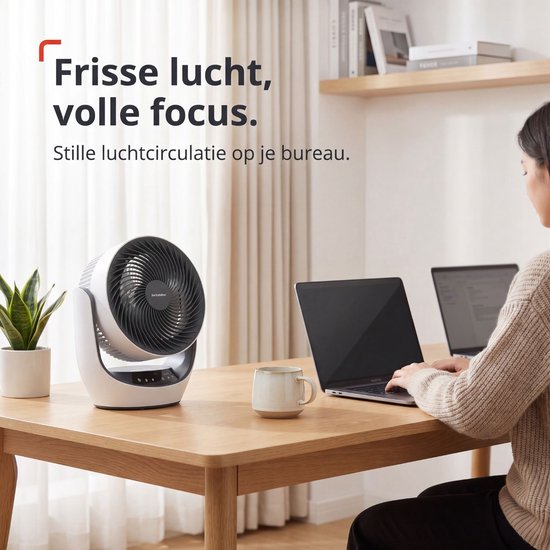 Ventilateur de table sans fil SwitchBot 22 dB - Ventilateur USB rechargeable ultra-silencieux avec application et télécommande - Circulation d'air silencieuse sur le bureau - 4 vitesses et minuterie - Blanc