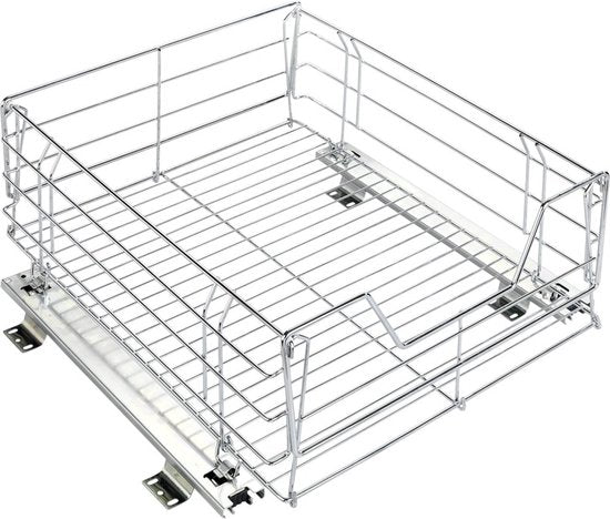 Tiroir Maxi, siège de rangement avec système de rails pour un espace de rangement supplémentaire, rangement et organisation dans toute la maison, 50 x 23 x 50 cm, acier chromé, argent brillant