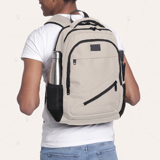 TRVLMORE Sac à dos à vie - Sac à dos avec compartiment pour ordinateur portable de 15,6 pouces - Cartable - Résistant aux éclaboussures - Hommes et femmes - Garçons et filles - 28L - Champagne
