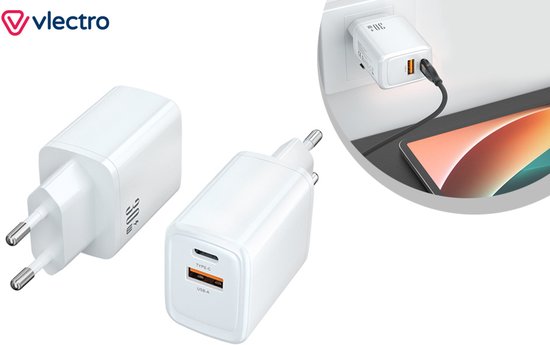 Vlectro - Adaptateur 2-en-1 pour charge super rapide - Blanc - 1 adaptateur