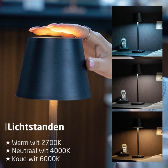 BREND BR-2228 Lampe de table sans fil pour l'intérieur et l'extérieur - Lampe décorative et à intensité variable - Éclairage rechargeable avec 3 niveaux de lumière - IP44 - Anthracite