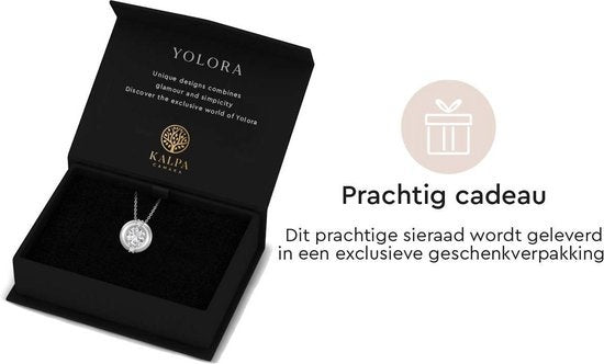 Yolora Collier Femme avec Pendentif Rond - Cristal Kalpa Camaka - Argent - Plaqué Or Blanc 18K - Collier Femme Argent - Bijoux - Boîte Cadeau Luxe - Boîte Cadeau Exclusive - Bel Emballage Cadeau