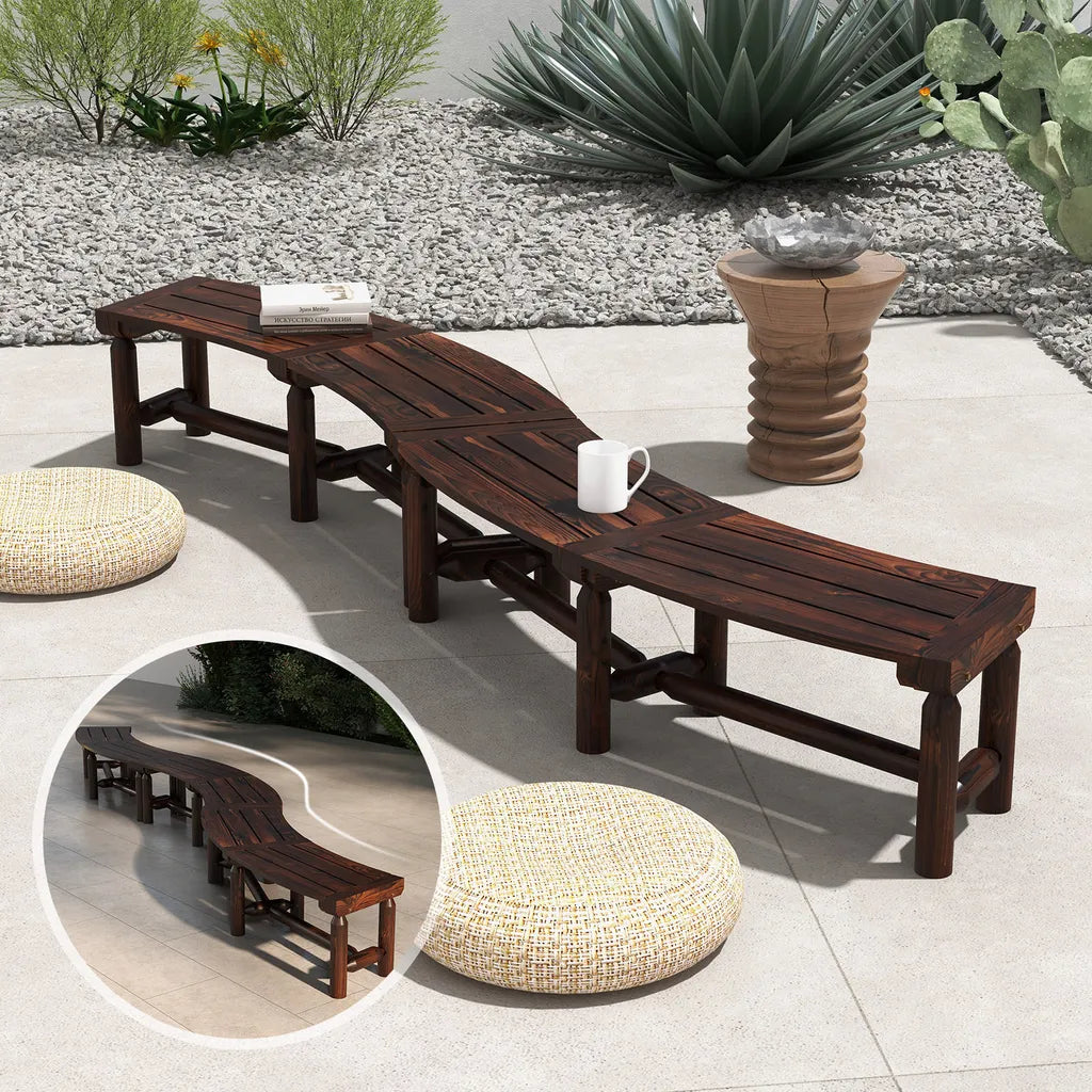 Coast Garden Bench 2-3 People - Curved - Wood - Weatherproof - Reinforced - 139 x 36 x 41 cm - Brown