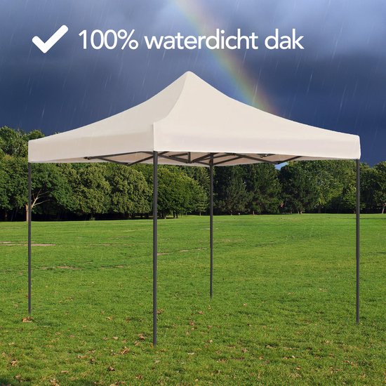Brixy Party Tent - Pliable - Facile à monter - 3x3m - Imperméable - Pavillon - Sac de transport inclus - Crème