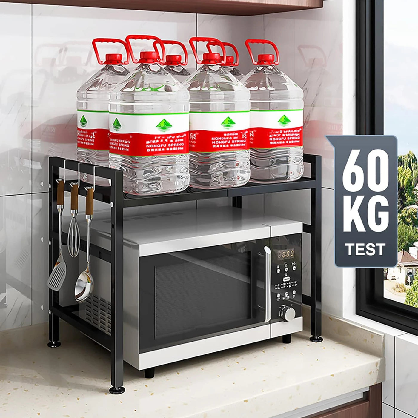 Étagère réglable en forme de H pour micro-ondes SRD - Fer massif - Noir - Rangement de cuisine peu encombrant