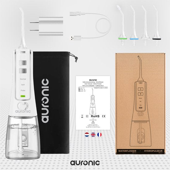 Auronic Water Flosser 300 ml - 4 Attaches - Blanc