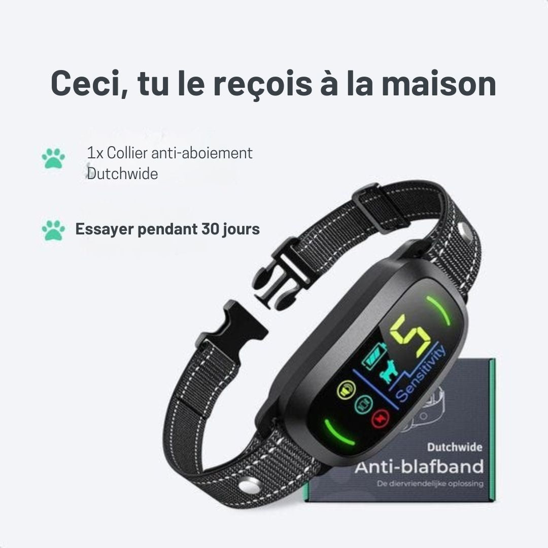 Collier anti-aboiement Pro - Dutchwide - 100% étanche - sans choc - rechargeable - noir