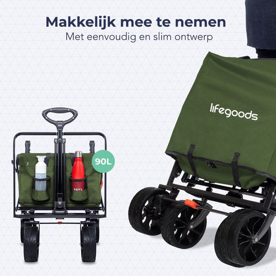 LifeGoods Wagon - roues pivotantes - système de freinage - jusqu'à 120 kg - 120 x 61 x 80 cm - vert