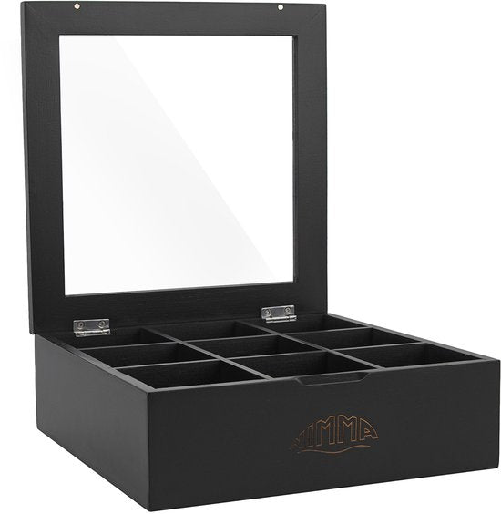 Boîte à thé en bambou Nimma - 9 boîtes - Couvercle en plexiglas - Fermeture magnétique