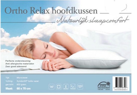 Ortho Relax - Oreiller - Oreiller de qualité hôtelière haut de gamme - Oreillers anti-allergiques - Oreiller pour les douleurs cervicales - Oreiller de sommeil - 60 x 70 cm - 1 pièce
