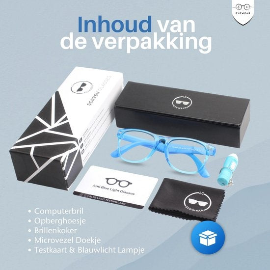 LC Eyewear Lunettes d'ordinateur pour enfants - Lunettes à lumière bleue - Lunettes d'affichage - Unisexe - Bleu transparent